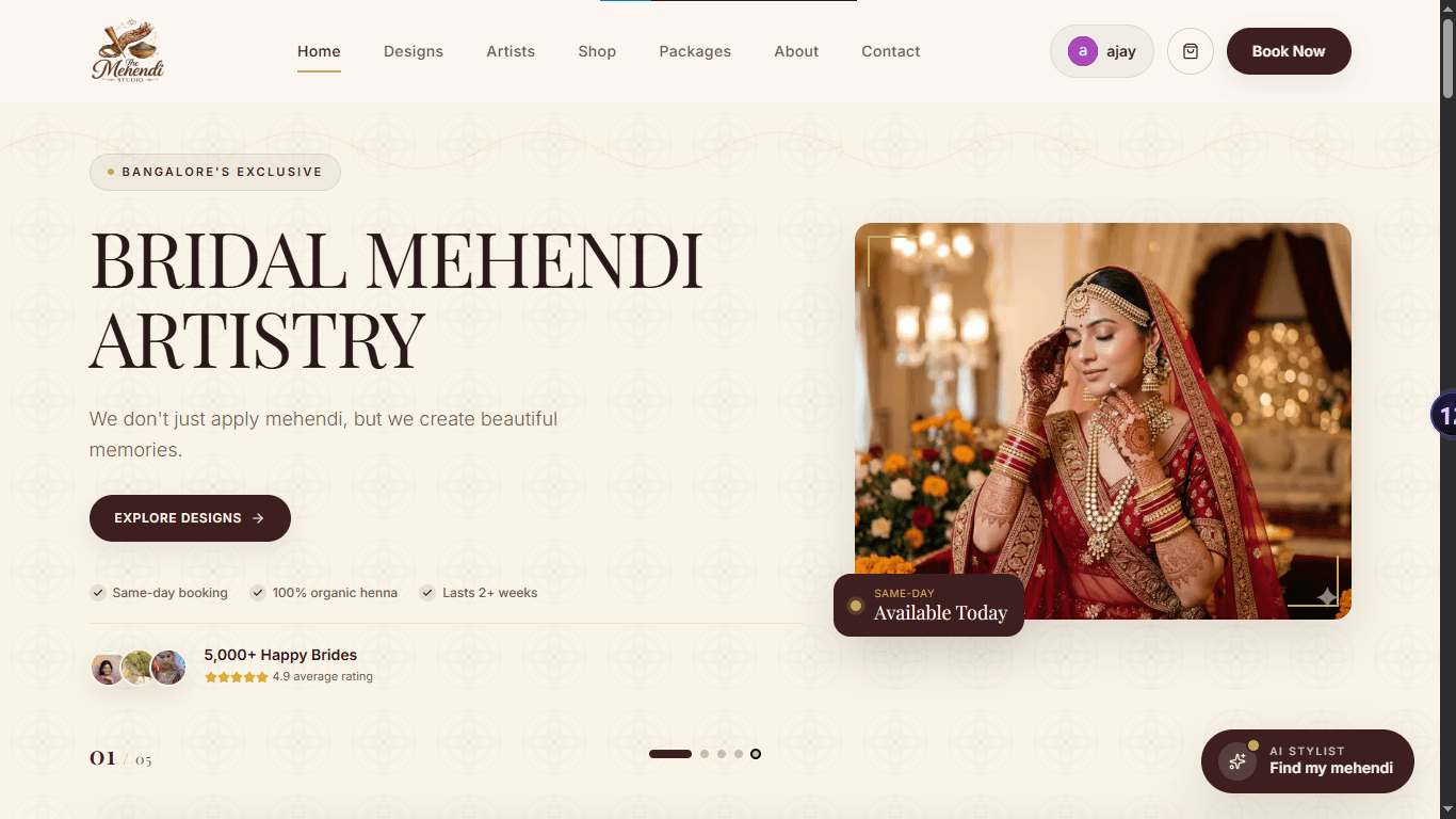 Mehendi Studio — Booking & Automation Website