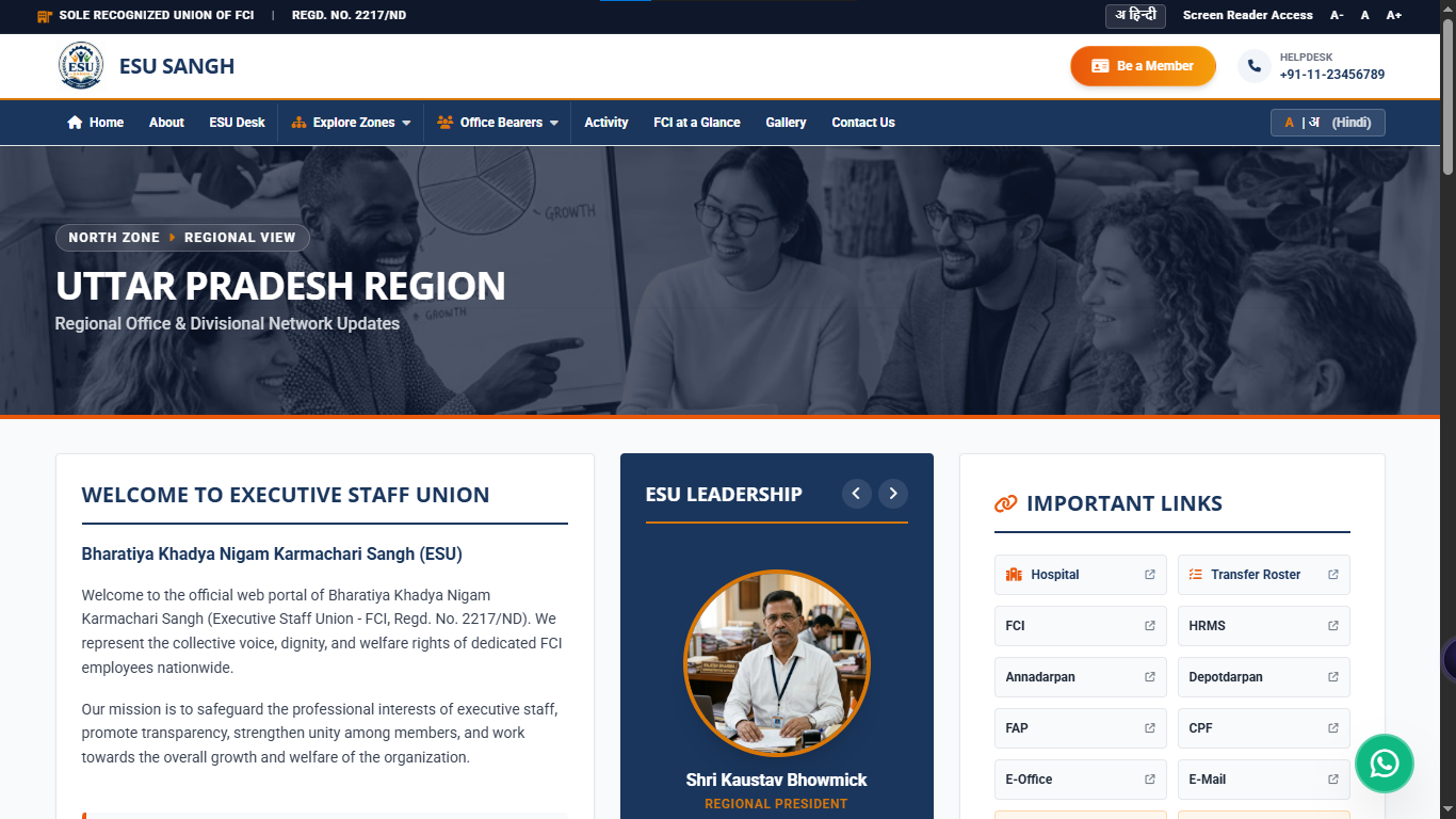 ESU Sangh FCI National Portal - Bilingual Enterprise Hub developed by Ajay Upadhyay