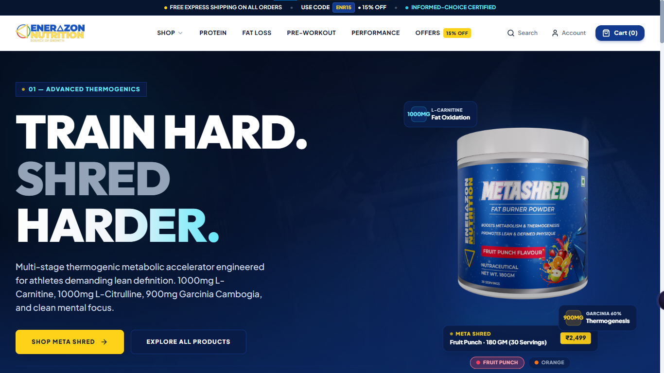Enerazon Nutrition Store - D2C E-Commerce Website by Ajay Upadhyay Lucknow